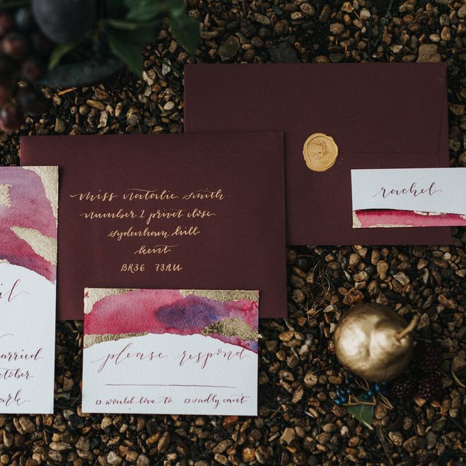Burgundy & Gold Wedding Stationery Suite