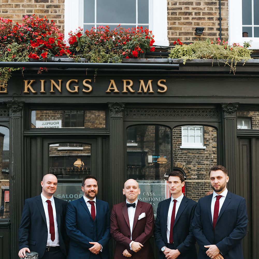 Stylish London Restaurant Wedding With Wild & Oversized Floral Arrangements By Aesme With Bride In Riki Dalal & Groom In Burgundy Suit By Paul Smith Planned & Styled By Knot & Pop With Images From Miss Gen