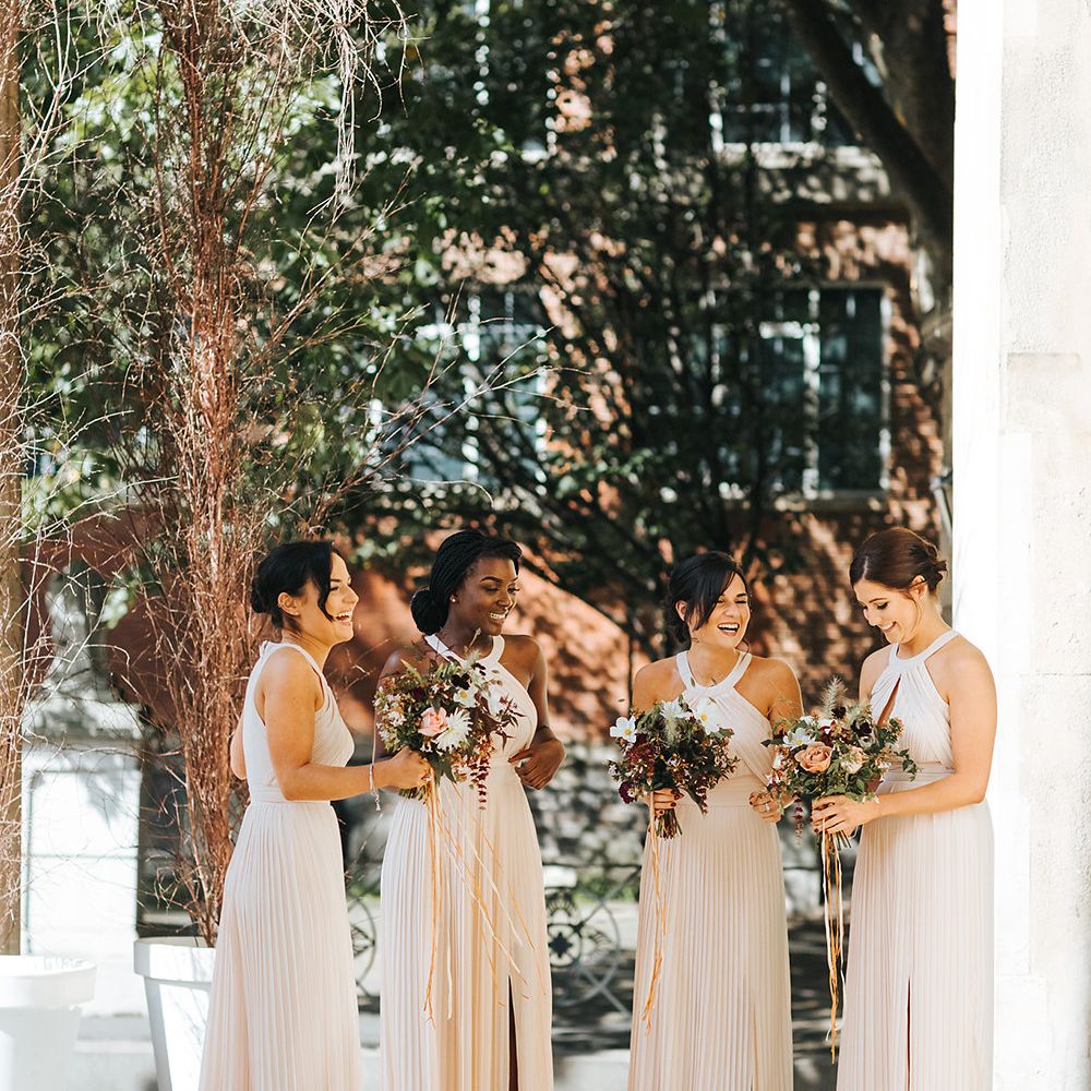 Bridesmaids In Oyster Coloured Dresses From ASOS