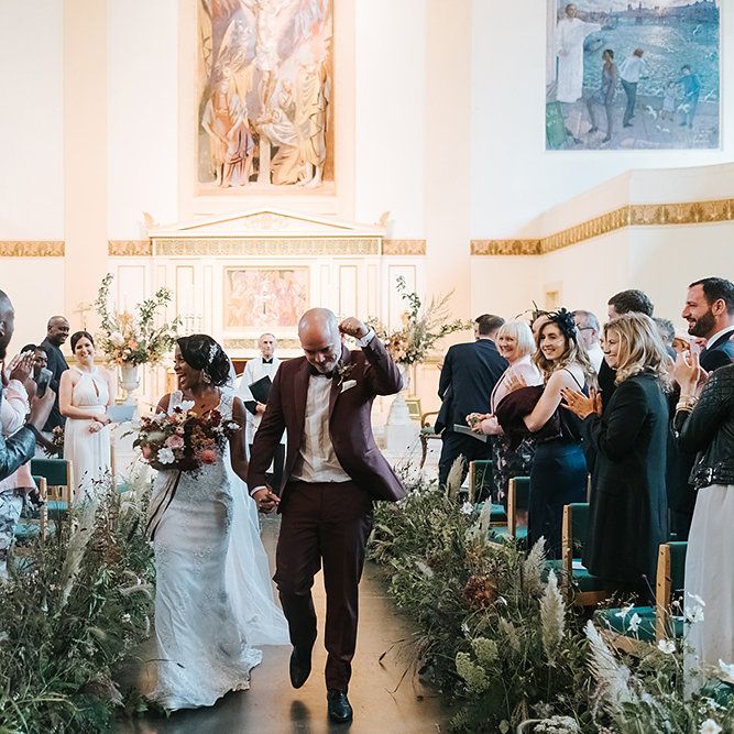 Stylish London Restaurant Wedding With Wild & Oversized Floral Arrangements By Aesme With Bride In Riki Dalal & Groom In Burgundy Suit By Paul Smith Planned & Styled By Knot & Pop With Images From Miss Gen