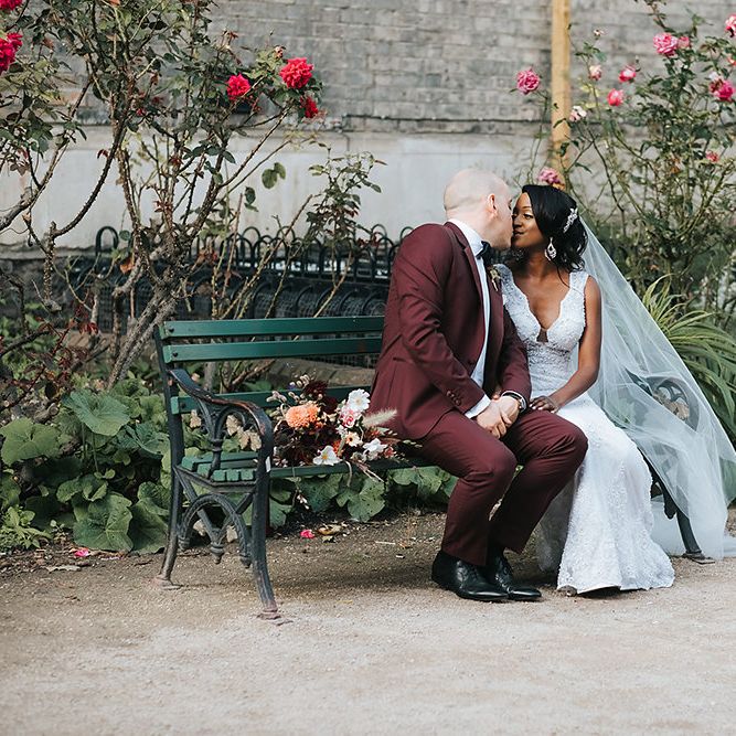 Stylish London Restaurant Wedding With Wild & Oversized Floral Arrangements By Aesme With Bride In Riki Dalal & Groom In Burgundy Suit By Paul Smith Planned & Styled By Knot & Pop With Images From Miss Gen