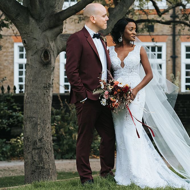 Stylish London Restaurant Wedding With Wild & Oversized Floral Arrangements By Aesme With Bride In Riki Dalal & Groom In Burgundy Suit By Paul Smith Planned & Styled By Knot & Pop With Images From Miss Gen