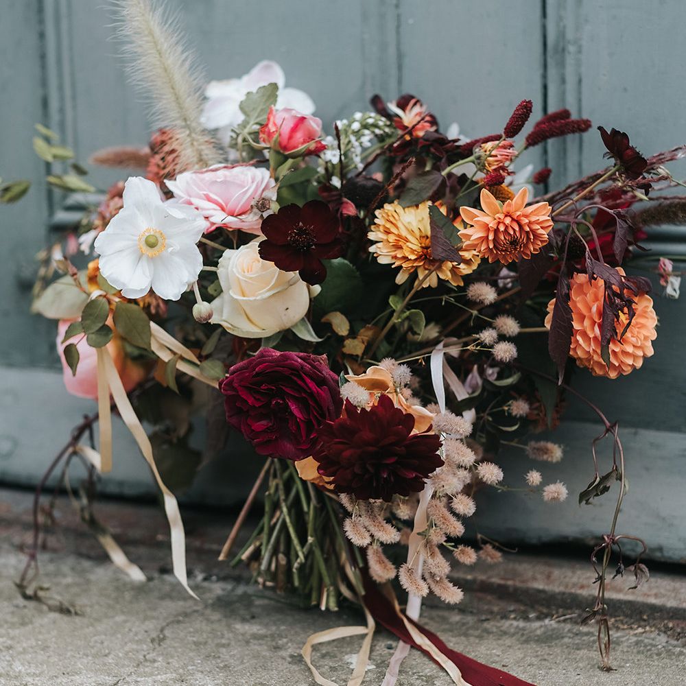 Stylish London Restaurant Wedding With Wild & Oversized Floral Arrangements By Aesme With Bride In Riki Dalal & Groom In Burgundy Suit By Paul Smith Planned & Styled By Knot & Pop With Images From Miss Gen