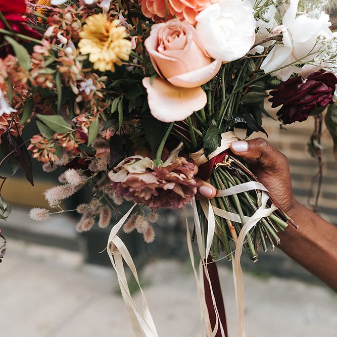 Stylish London Restaurant Wedding With Wild & Oversized Floral Arrangements By Aesme With Bride In Riki Dalal & Groom In Burgundy Suit By Paul Smith Planned & Styled By Knot & Pop With Images From Miss Gen