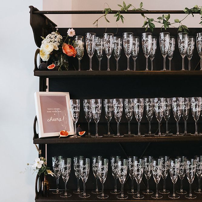 Personalised Champagne Flutes For Escort Card Display Table Plan