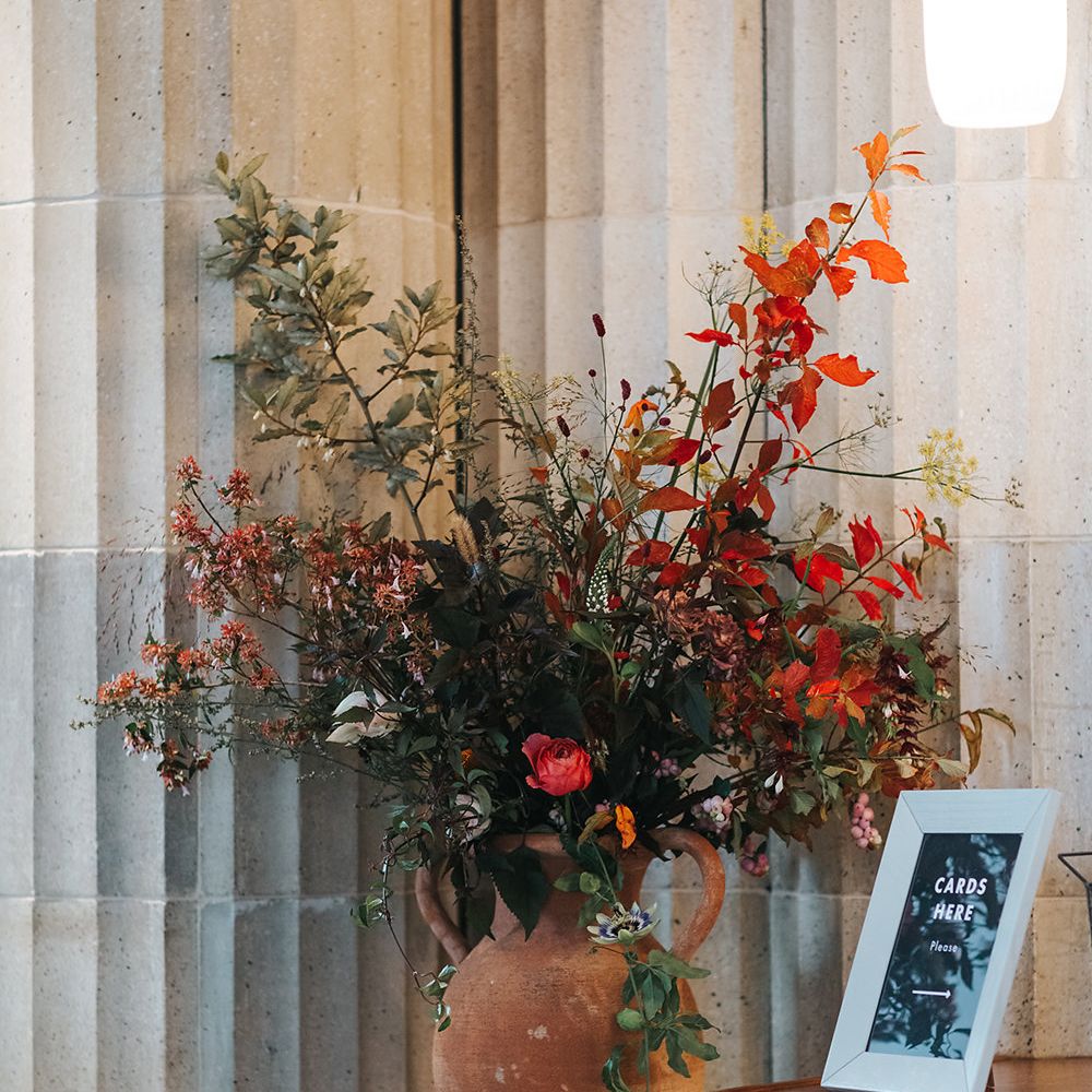 Stylish London Restaurant Wedding With Wild & Oversized Floral Arrangements By Aesme With Bride In Riki Dalal & Groom In Burgundy Suit By Paul Smith Planned & Styled By Knot & Pop With Images From Miss Gen