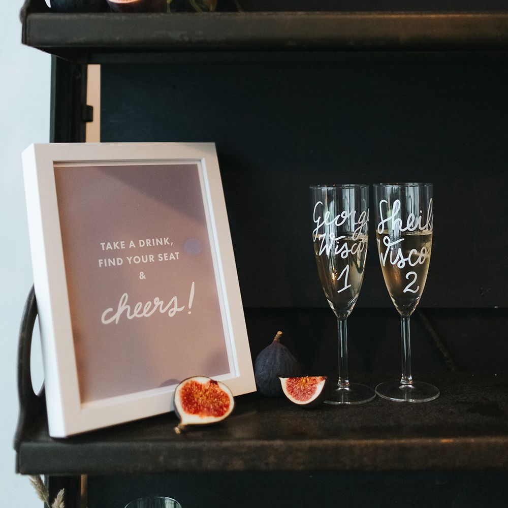 Personalised Champagne Flutes For Escort Card Display Table Plan