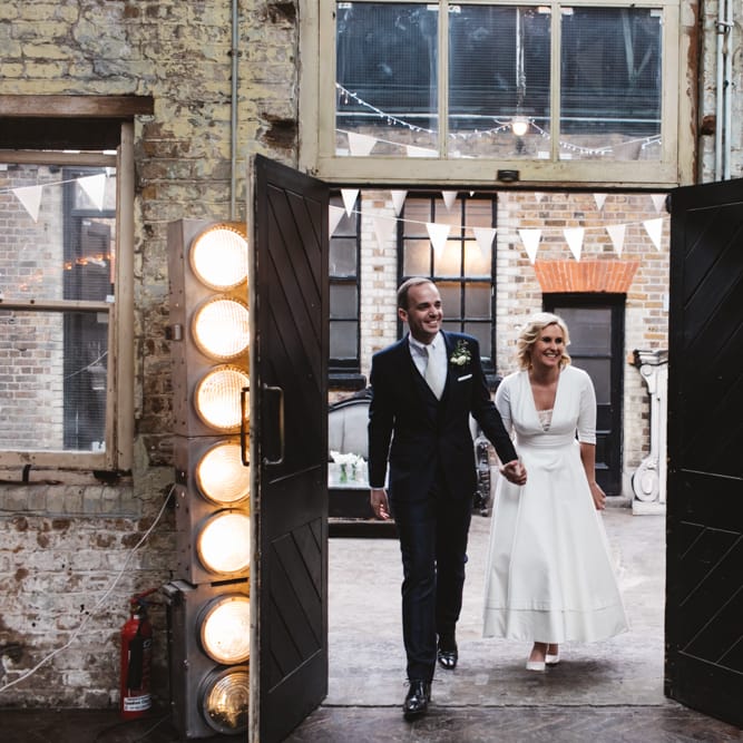Bride In Delphine Manivet Wedding Dress