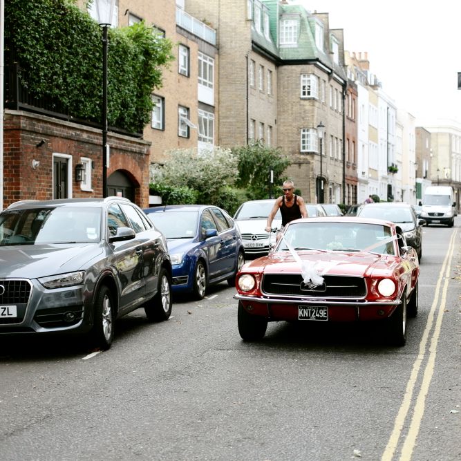 Red Mustang Wedding Car