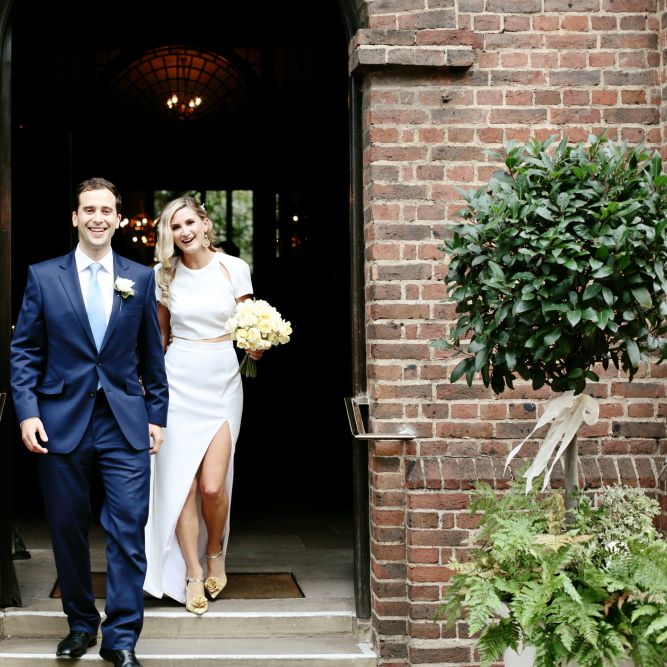 Bride in Contemporary J Mendel Wedding Dress | Groom in Gieves & Hawkes Suit | Dasha Caffrey Photography