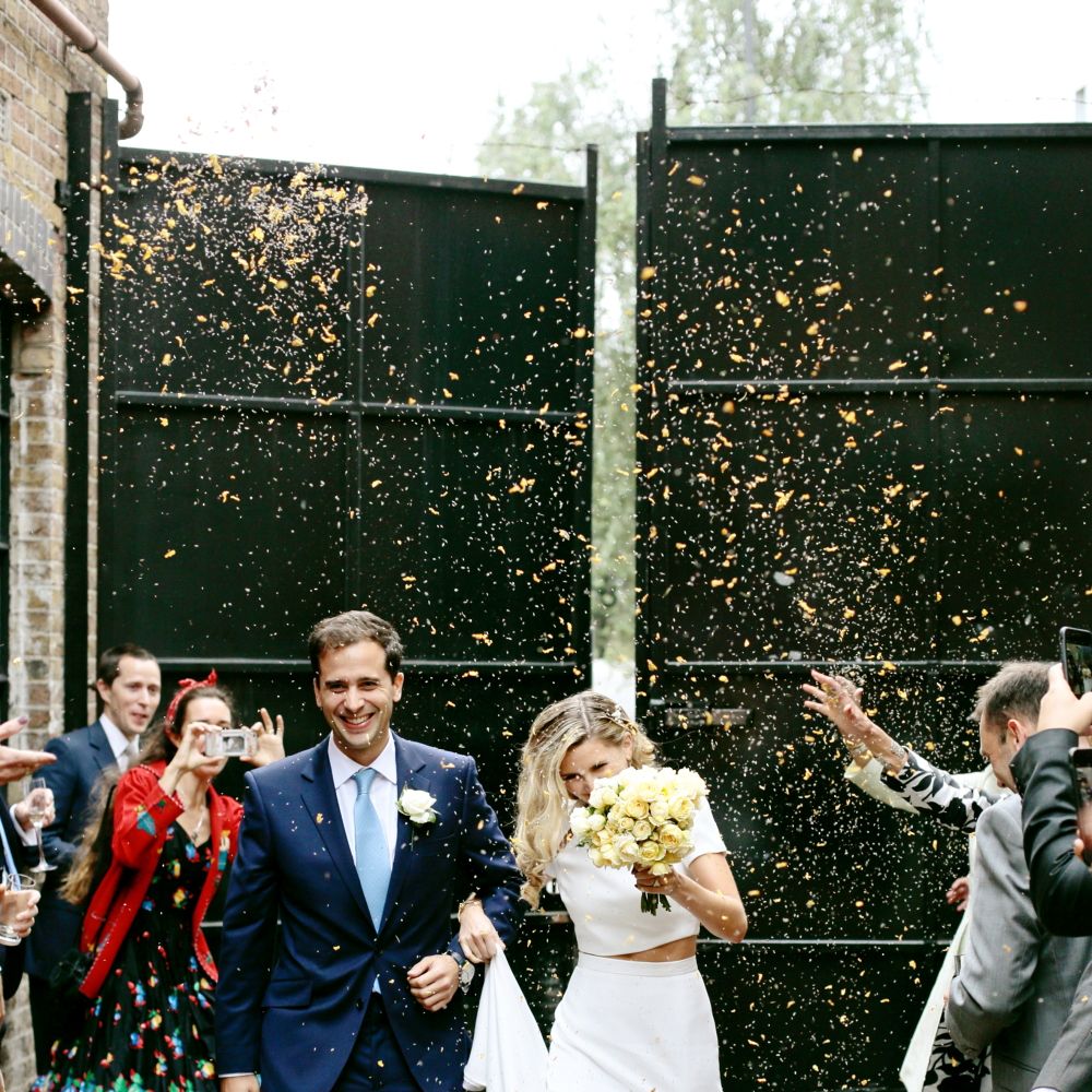 Bride in Contemporary J Mendel Wedding Dress | Groom in Gieves & Hawkes Suit | Dasha Caffrey Photography