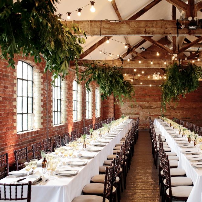 Loft Studios Venue | Hanging Foliage | Festoon Lights | Dasha Caffrey Photography | Liz Linklater Event Planning & Design