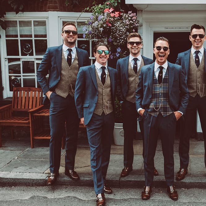 Groom & Groomsmen In Navy & Tweed From Jack Bunneys
