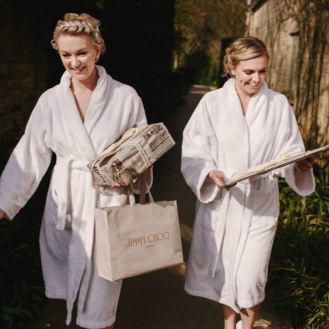 Bridesmaids in Dressing Gowns Delivering Wedding Presents | Andy Gaines Photography | Thompson Granger Films