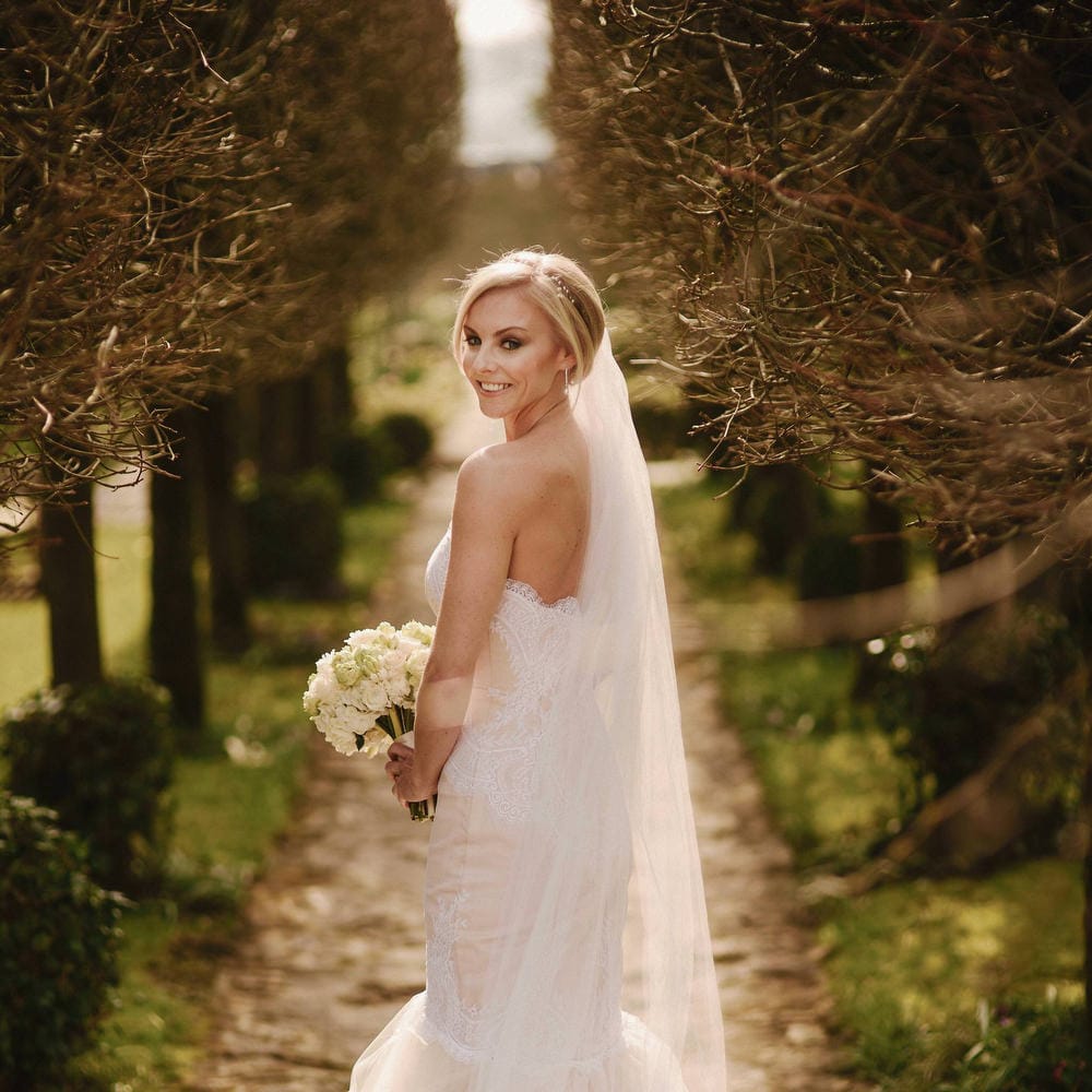 Bride in Christos Costarellos Fishtail Gown | Andy Gaines Photography | Thompson Granger Films