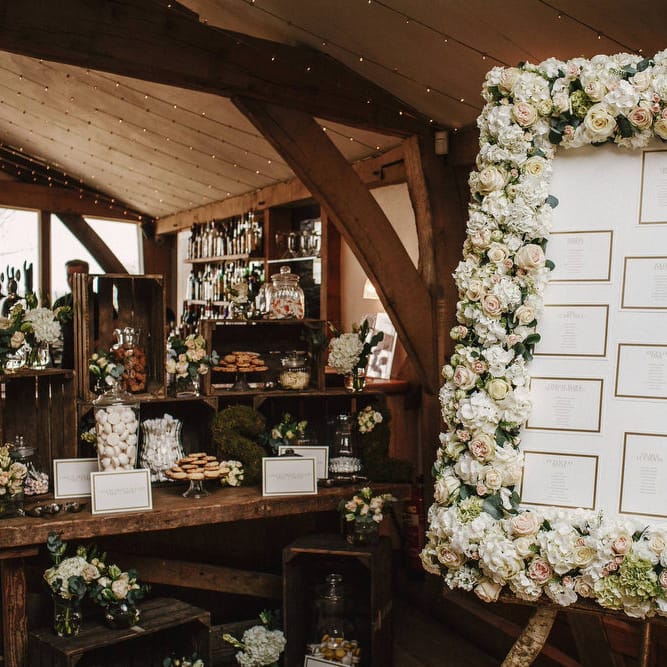 Floral Table Plan | Wooden Crate Sweet Table | Wedding Decor | Cripps Barn Wedding | Andy Gaines Photography | Thompson Granger Films