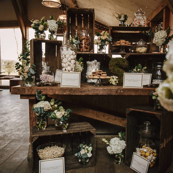 Wooden Crate Sweet Table | Wedding Decor | Cripps Barn Wedding | Andy Gaines Photography | Thompson Granger Films