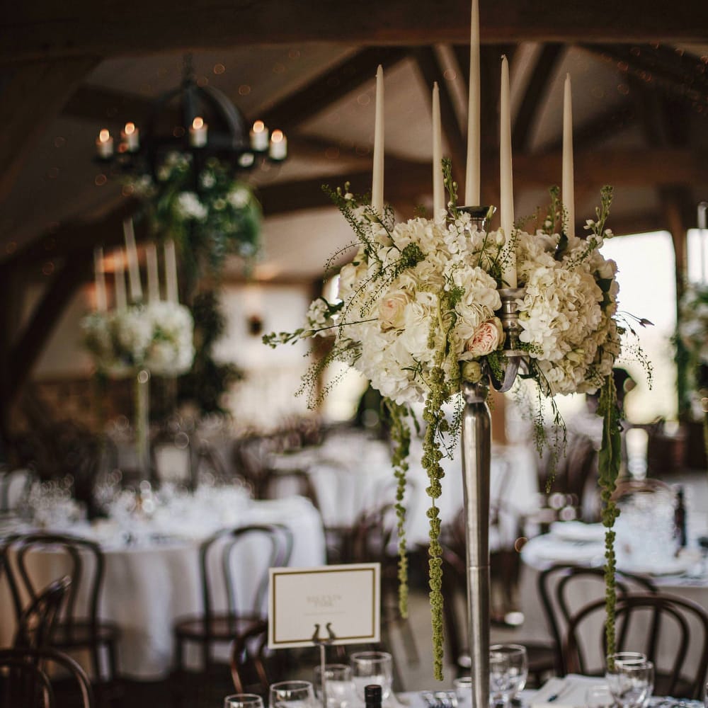 Floral Candelabra Centrepiece | Wedding Decor | Cripps Barn Wedding | Andy Gaines Photography | Thompson Granger Films