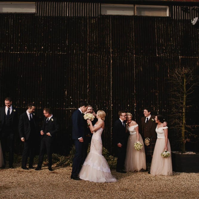 Wedding Party | Bride in Christos Costarello Wedding Dress | Bridesmaids in Blush Pink Tulle Skirts & White Top Separates | Andy Gaines Photography | Thompson Granger Films