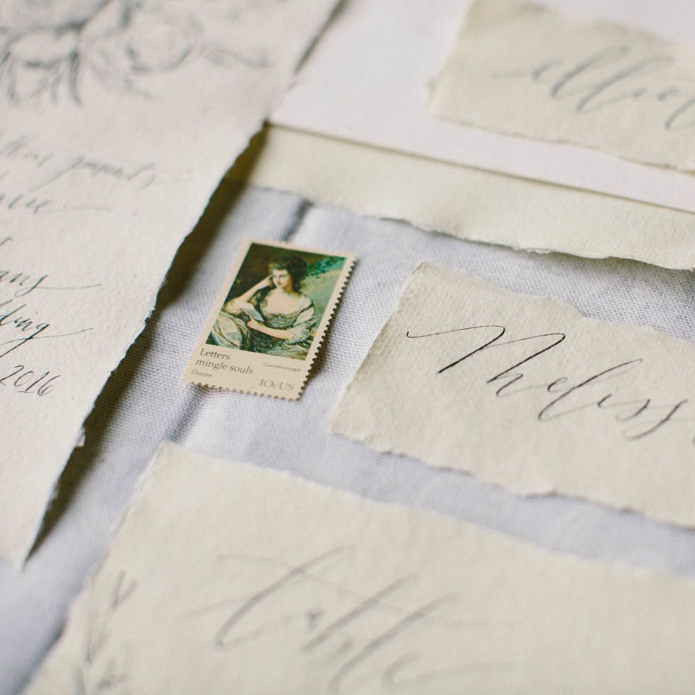 Calligraphy Wedding Stationery | Summer Styling Reimagined | Wedding Stationery and Image by <a href="https://lauraelizabethpatrick.com/" rel="noopener" target="_blank">Laura Elizabeth Patrick</a>