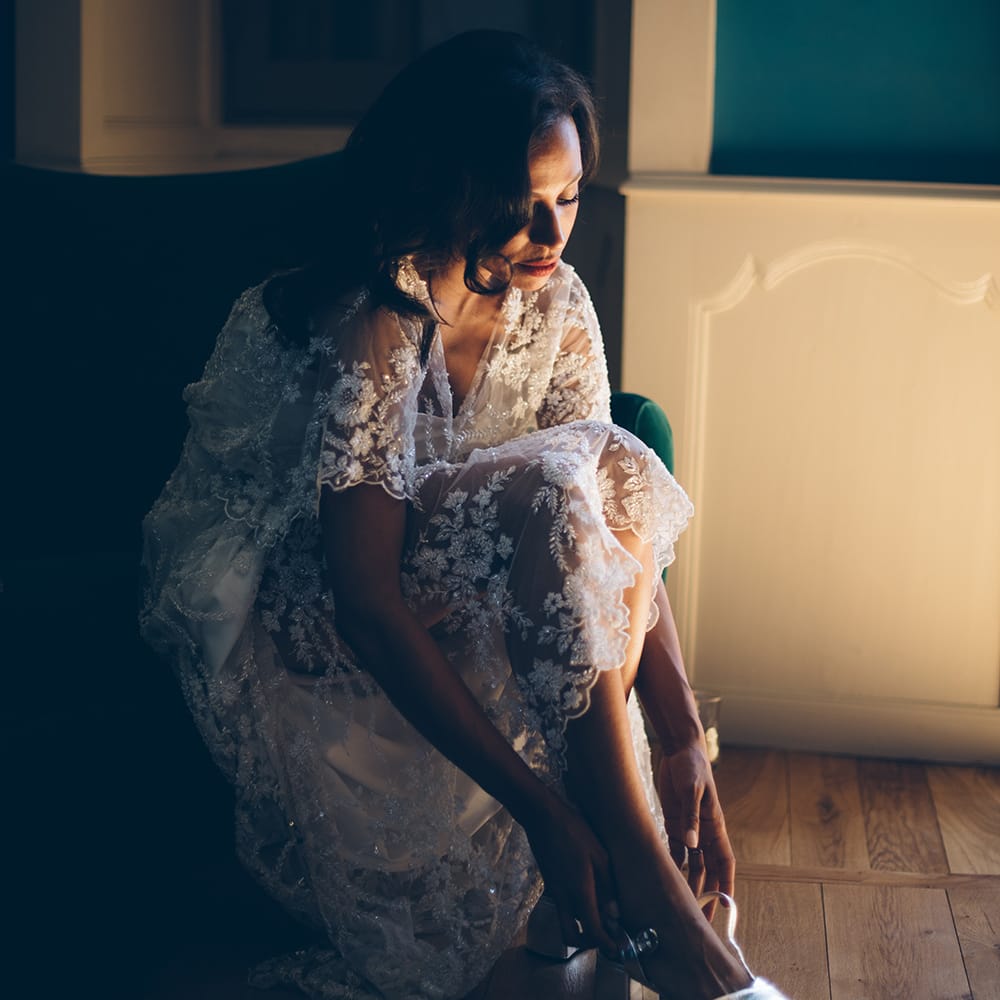 French Chateau Wedding At Château de la Bourlie With Bride In Vintage Gown & Bridesmaids In White Dresses By Silken Studio With Images From Lelia Scarfiotti