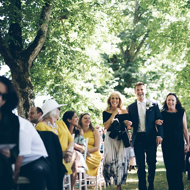 French Chateau Wedding At Château de la Bourlie With Bride In Vintage Gown & Bridesmaids In White Dresses By Silken Studio With Images From Lelia Scarfiotti