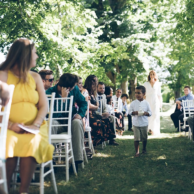 French Chateau Wedding At Château de la Bourlie With Bride In Vintage Gown & Bridesmaids In White Dresses By Silken Studio With Images From Lelia Scarfiotti