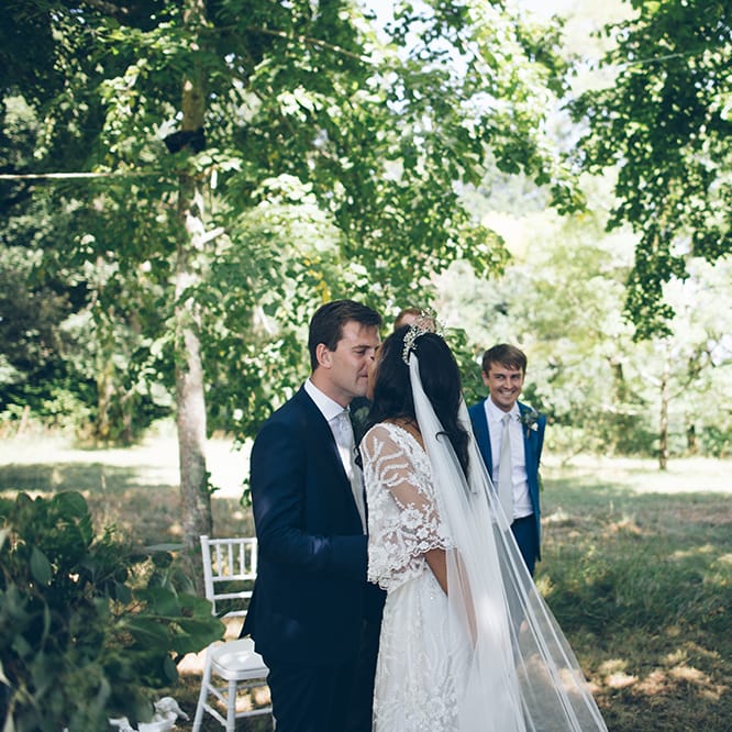 French Chateau Wedding At Château de la Bourlie With Bride In Vintage Gown & Bridesmaids In White Dresses By Silken Studio With Images From Lelia Scarfiotti