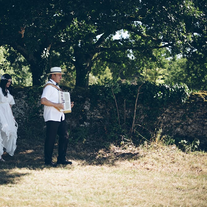 French Chateau Wedding At Château de la Bourlie With Bride In Vintage Gown & Bridesmaids In White Dresses By Silken Studio With Images From Lelia Scarfiotti