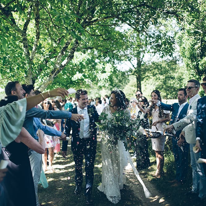 French Chateau Wedding At Château de la Bourlie With Bride In Vintage Gown & Bridesmaids In White Dresses By Silken Studio With Images From Lelia Scarfiotti