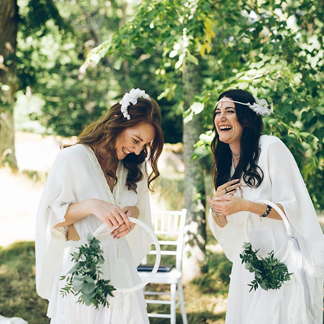 French Chateau Wedding At Château de la Bourlie With Bride In Vintage Gown & Bridesmaids In White Dresses By Silken Studio With Images From Lelia Scarfiotti