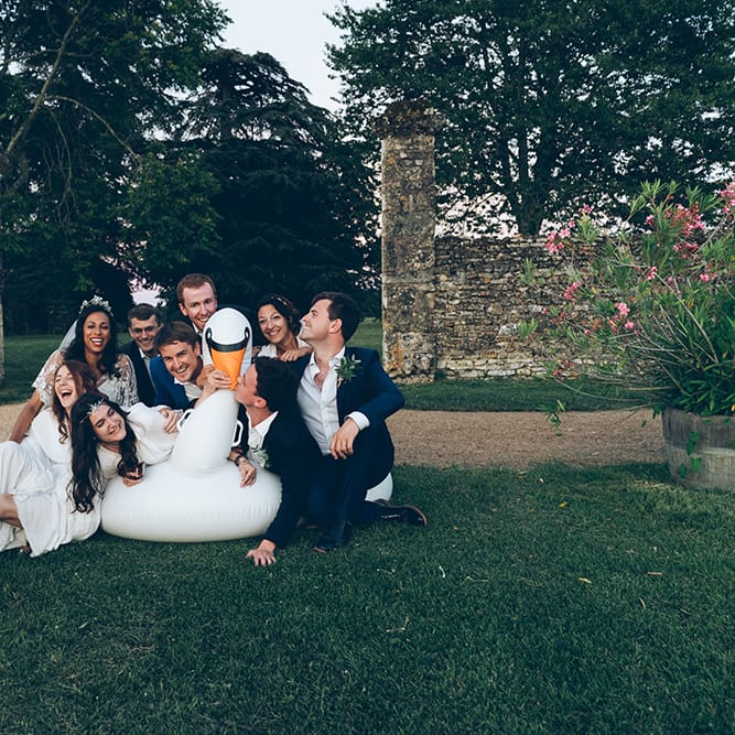 French Chateau Wedding At Château de la Bourlie With Bride In Vintage Gown & Bridesmaids In White Dresses By Silken Studio With Images From Lelia Scarfiotti