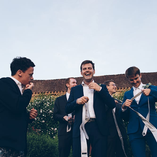 French Chateau Wedding At Château de la Bourlie With Bride In Vintage Gown & Bridesmaids In White Dresses By Silken Studio With Images From Lelia Scarfiotti