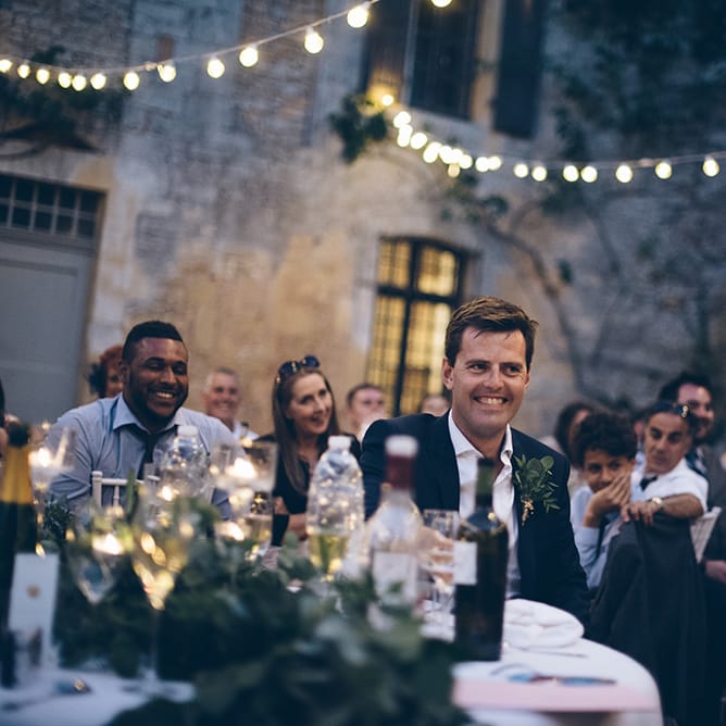 French Chateau Wedding At Château de la Bourlie With Bride In Vintage Gown & Bridesmaids In White Dresses By Silken Studio With Images From Lelia Scarfiotti