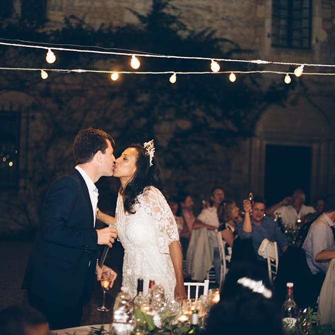 French Chateau Wedding At Château de la Bourlie With Bride In Vintage Gown & Bridesmaids In White Dresses By Silken Studio With Images From Lelia Scarfiotti