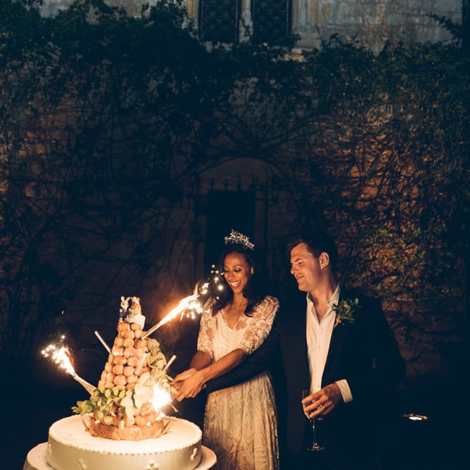 French Chateau Wedding At Château de la Bourlie With Bride In Vintage Gown & Bridesmaids In White Dresses By Silken Studio With Images From Lelia Scarfiotti