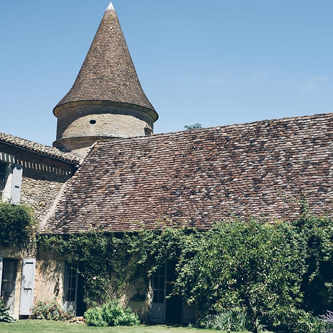 French Chateau Wedding At Château de la Bourlie With Bride In Vintage Gown & Bridesmaids In White Dresses By Silken Studio With Images From Lelia Scarfiotti