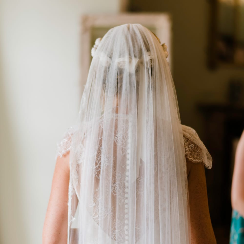 Britten Wedding Veil | Outdoor Ceremony & Rustic Barn Reception at Pennard House Somerset | John Barwood Photography