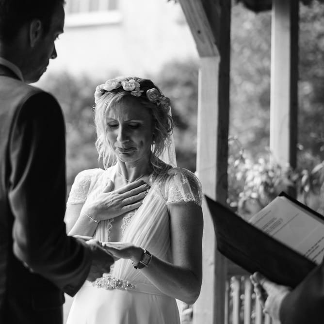 Wedding Ceremony | Bride in Jenny Packham Gown | Groom in Hugo Morris Tweed Suit | Outdoor Ceremony & Rustic Barn Reception at Pennard House Somerset | John Barwood Photography
