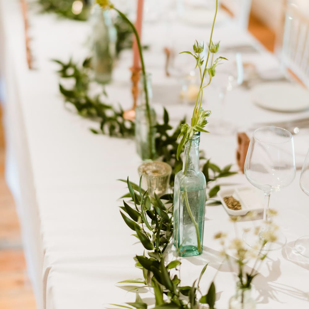 Blush Taper Candles & Greenery | Outdoor Ceremony & Rustic Barn Reception at Pennard House Somerset | John Barwood Photography