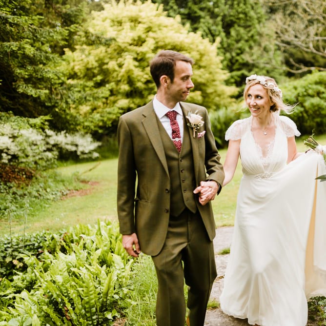 Bride in Jenny Packham Gown | Groom in Hugo Morris Tweed Suit | Outdoor Ceremony & Rustic Barn Reception at Pennard House Somerset | John Barwood Photography