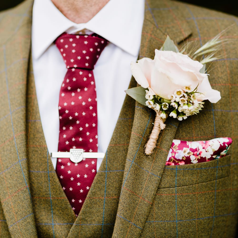 Groom in Hugo Morris Tweed Suit | Outdoor Ceremony & Rustic Barn Reception at Pennard House Somerset | John Barwood Photography