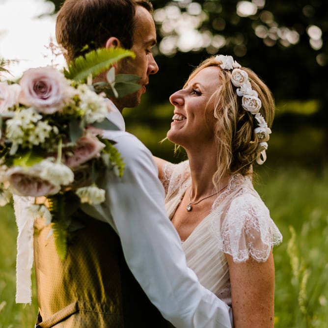 Bride in Jenny Packham Gown | Groom in Hugo Morris Tweed Suit | Outdoor Ceremony & Rustic Barn Reception at Pennard House Somerset | John Barwood Photography