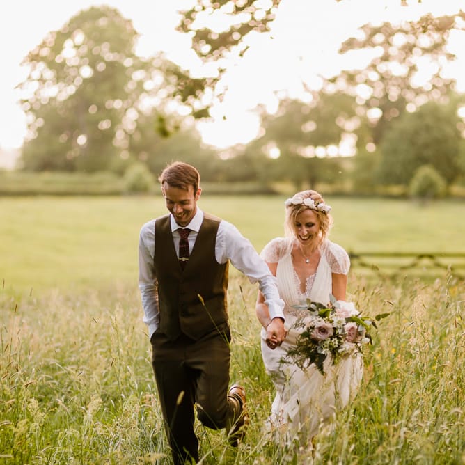Bride in Jenny Packham Gown | Groom in Hugo Morris Tweed Suit | Outdoor Ceremony & Rustic Barn Reception at Pennard House Somerset | John Barwood Photography
