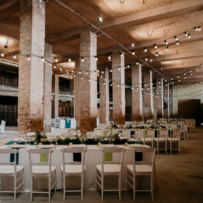 Industrial Wedding Venue with Festoon Lights | That Day Wedding Planner | Carla Penoncelli Photography