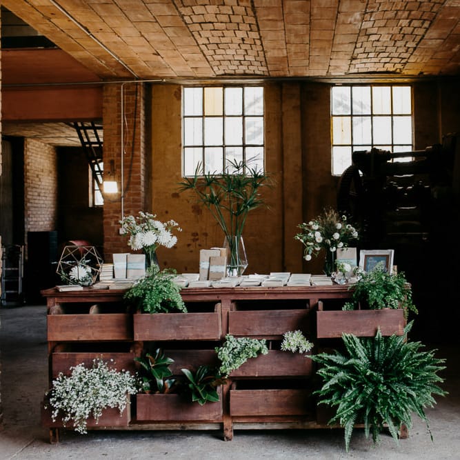 Rustic Chest with Book Favours, Greenery & Copper Terrarium Decor | That Day Wedding Planner | Carla Penoncelli Photography