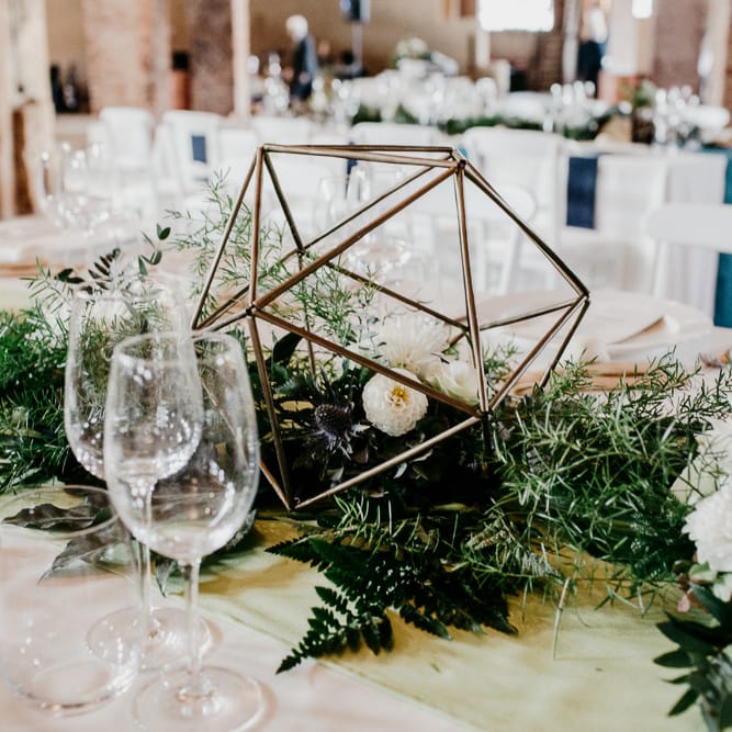 Copper Terrarium & White Flower & Greenery Decor | That Day Wedding Planner | Carla Penoncelli Photography
