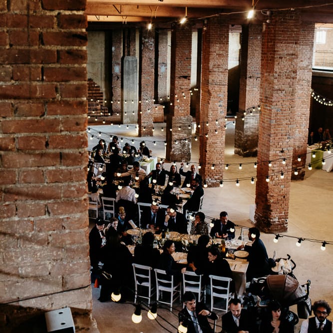 Industrial Wedding Venue with Festoon Lights | That Day Wedding Planner | Carla Penoncelli Photography