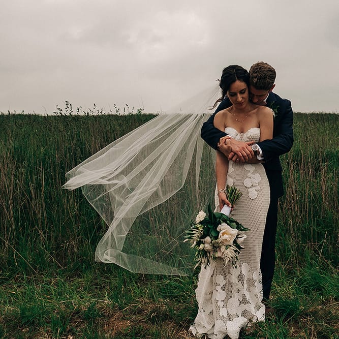 Rue De Seine Bride For A Stone Barn Wedding With Wedding Party In Soft Pink And Navy And Images From Jason Mark Harris With Film By Harris Films