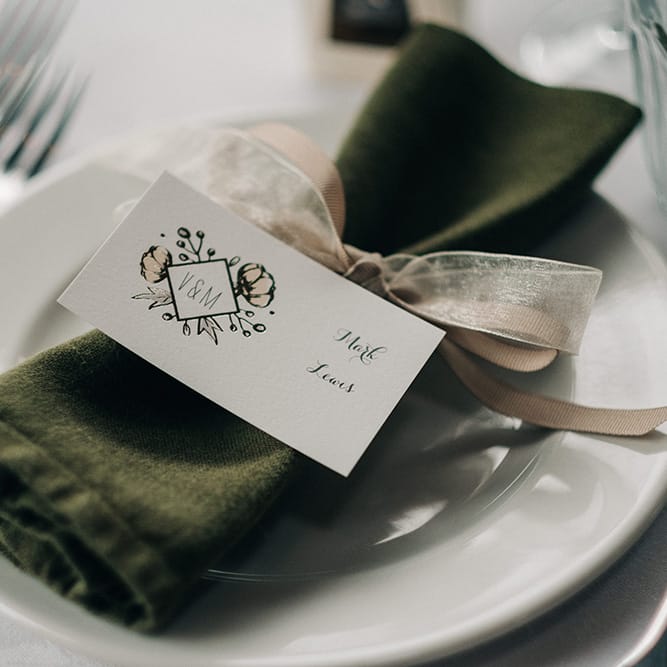 Green Napkins For Wedding Reception // Rue De Seine Bride For A Stone Barn Wedding With Wedding Party In Soft Pink And Navy And Images From Jason Mark Harris With Film By Harris Films